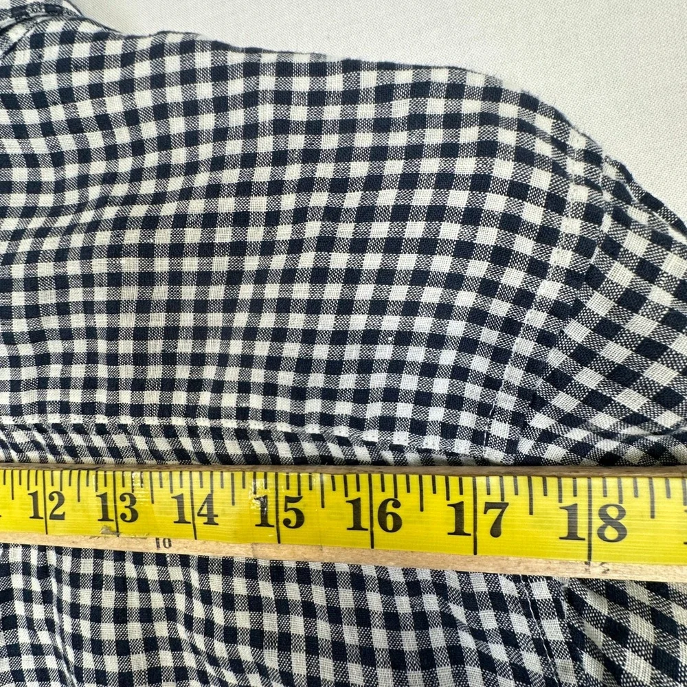 Uniqlo Linen Button Down Shirt Womens L Navy Blue Gingham Excellent Long Sleeve - Picture 5 of 10